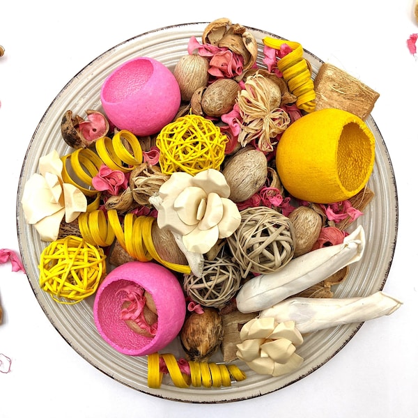 Frühlings-Tischdekoration, Trockenblumen-Mittelstück, gelbe Tischdekoration, getrocknete Potpourri-Mix, Frühlingshochzeitsakzent