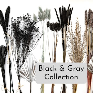 Black Dried Flowers Mix, Black Dried Floral Arrangement, DIY Black Flowers, Dry Flower Supplies, Silver Palm Leaf, Black and Silver Wedding