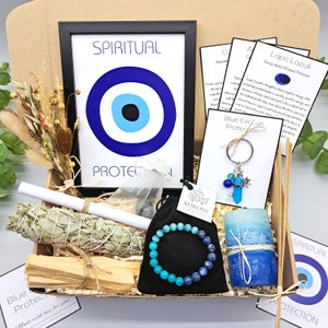 EVIL EYE Gift Set, Protection Crystal Set, Spiritual Gift Box, Evil Eye Protection Bracelet, Triple Protection Bracelet, Energy Shield Kit