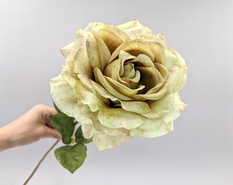 Artificial Gold Rose, Artificial Gold Flowers, Faux Rose Stem, Metallic Gold Rose, Fabric Rose, Gold Flower Arrangement, Gold Vase Filler