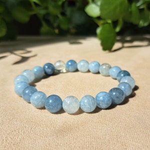 Aquamarine Crystal Bracelet, Aquamarine Bracelet for Calming, Gemstone Bracelet Gift for Women and Men, Healing Crystals 8mm Beaded Bracelet