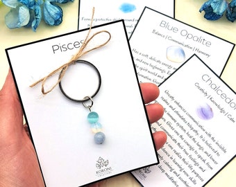 PISCES Key Ring, Horoscope Keychain, Pisces Keychain, Pisces Crystals, Healing Crystals for Gift, Zodiac Gemstone Keychain, Birthday Gift