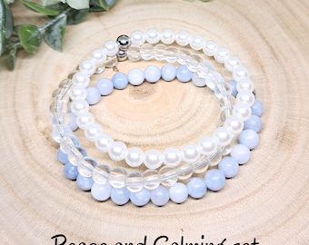 Inner PEACE & CALMING Bracelet Set, Stress Relief Bracelets, Crystals for Calming, Stones for Anxiety Relief, Healing Energy Gift, 6mm Beads