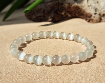 Selenite Crystals Bracelet, Selenite Healing Bracelet, Selenite Bead Bracelet, Healing Bracelet for Women Gift, Selenite Stretchy Bracelet