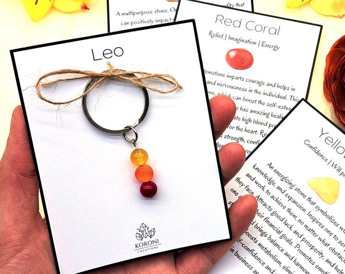 LEO Crystal Gift, Leo Gifts, Zodiac Keychain, Horoscope Keychain, Crystal Gift for Leo, Star Sign Gift, Cute Keychains, Gemstone Keyrings