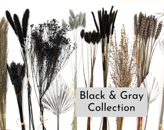 Black Dried Flowers Mix, Black Dried Floral Arrangement, DIY Black Flowers, Dry Flower Supplies, Silver Palm Leaf, Black and Silver Wedding