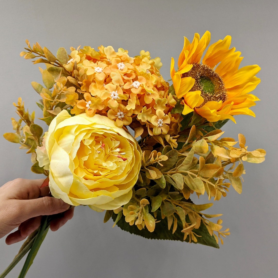 Fall Artificial Bouquet Yellow Faux Flowers Sunflower Etsy