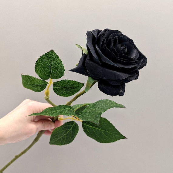 Rosa negra artificial, flor negra artificial, decoración de rosa negra,  tallo de flor artificial, rosas eternas para jarrón, flores de boda negras  -  México
