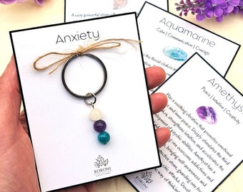 Crystal Anxiety Keychain: Amethyst, Aquamarine, Quartz Gemstone Keyring