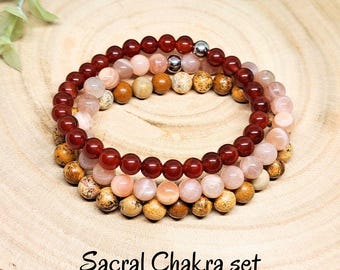 Sacral Chakra Bead Bracelets for Energy Healing, Chakra Jewelry Set, Sacral Chakra Energy Set, Gift for Women, Bead Crystal Bracelets Gift