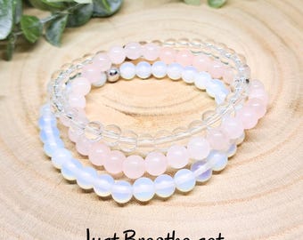 JUST BREATHE Energy Bracelet, Healing Crystals Beaded Bracelets, Anxiety Relief Bracelet Set for Removing Stress, Meditation Stones Set