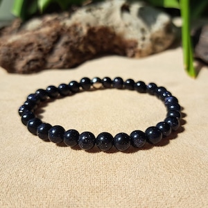 Dainty Crystal Bracelet Blue Sandstone 6mm Beads, Gemstone Jewelry Gift for Women, Friend, Sister, Healing Bracelet for Adventure & Success