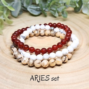 ARIES Zodiac Bracelets, Crystals for Aries, Birthstone Jewelry Set, Gift for Aries Women, Bracelet Zodiac Sign, Aries Birthday Gifts, 6mm