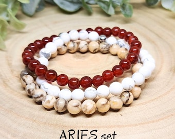 Pulseiras do Zodíaco de Áries, Cristais para Áries, Conjunto de Joias com Pedras de Nascimento, Presente para Mulheres de Áries, Pulseira Signo do Zodíaco, Presentes de Aniversário de Áries, 6 mm