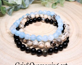 GRIEF OVERCOMING Crystals Bracelets Set, Emotional Healing Stones, Dealing with Loss, Sympathy Gift, Help with Grief Overcoming Healing Set
