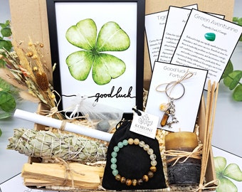 ATTRACT GOOD LUCK Set, Luck and Fortune Kit, Good Fortune Gift Box, Lucky Crystals Bracelet, Crystals for Wealth, Prosperity Crystals Set