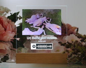 Plaque musicale en plexiglas personnalisée : n'importe quelle photo, chanson, playlist - cadre lumineux avec LED