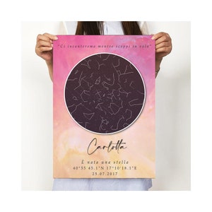 Carte des étoiles personnalisée - Galaxie rose - Ciel étoilé - Carte des étoiles - Cadeau personnalisé pour la Saint-Valentin ou l’anniversaire