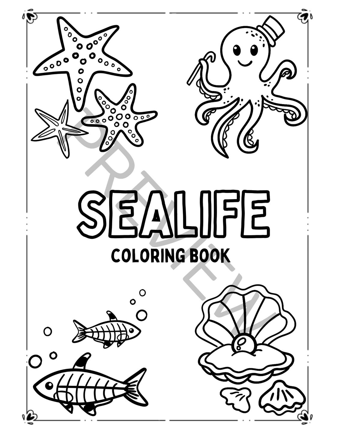 Sealife Coloring Book Pages - Ocean Creature Coloring Book - Fish ...