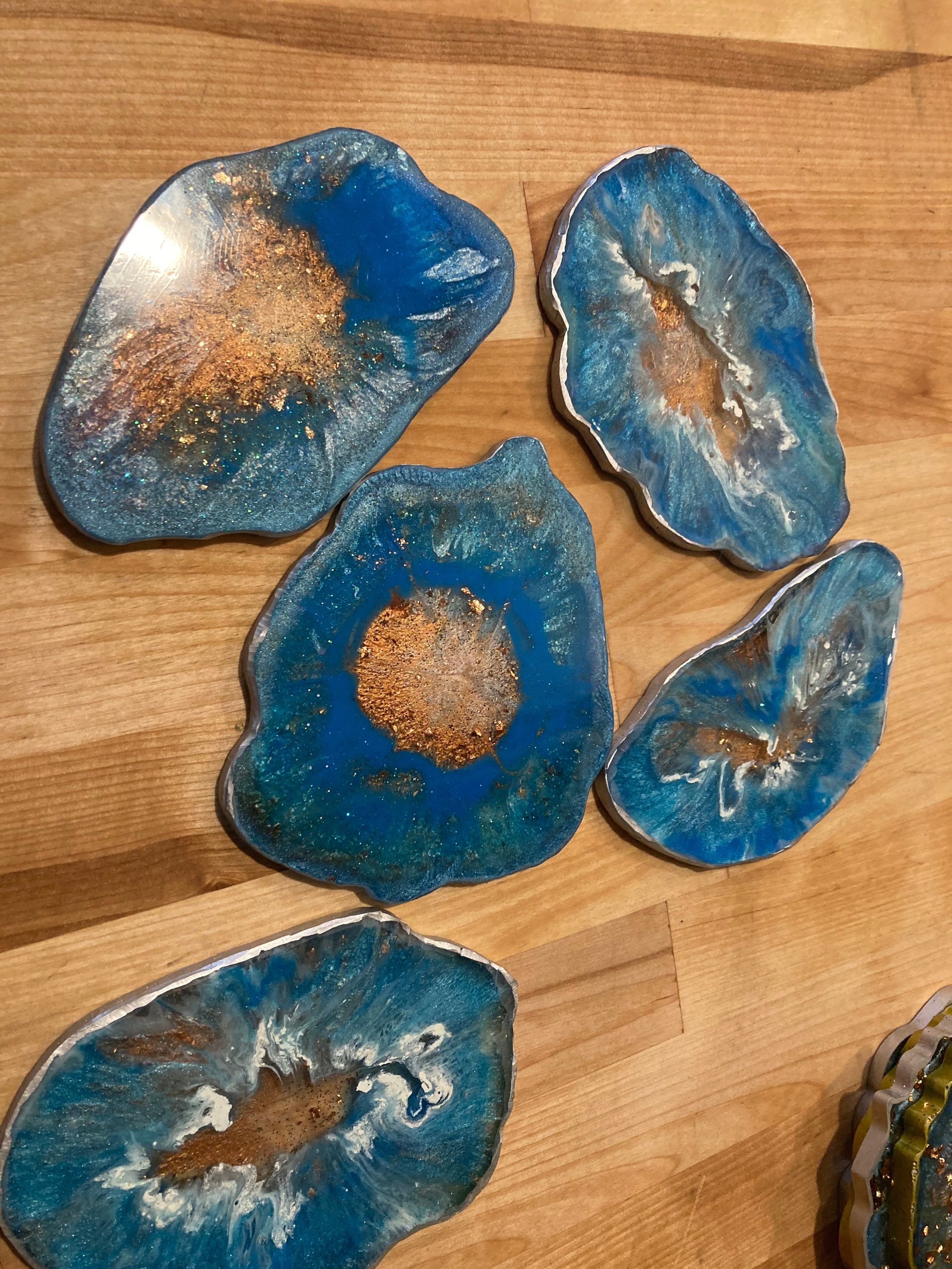 Epoxy Resin Geode Art With Small Wood Display Easel Etsy