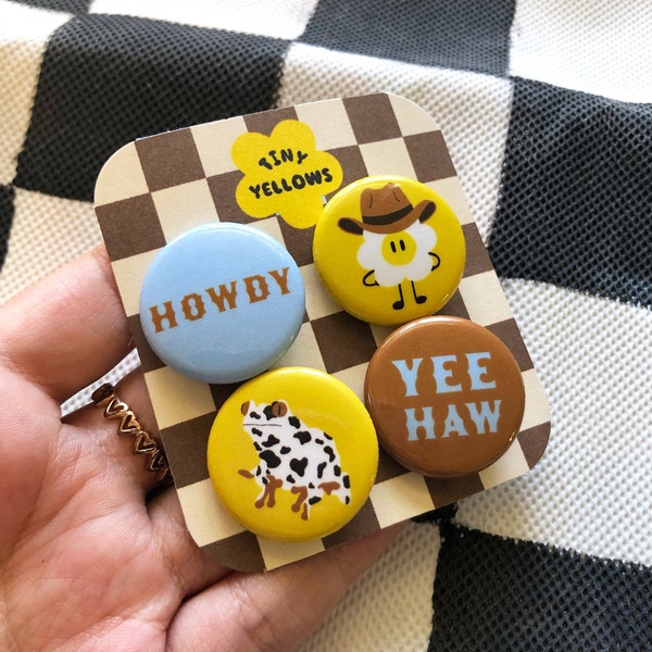 yee haw tiny cowboy button pack - Cute Pins - Cartoon Button Pin