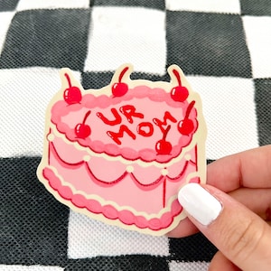 Ur Mom Heart Cake Matte Vinyl Sticker - Cute Sticker - Funny Gift - Valentine’s Day - Vintage Heart Cake