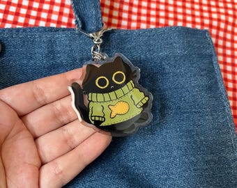 Cat in Sweater Acrylic Keychain - Cute Keychain - Original Artwork - Funny Gift - Purse Accessory - Bag Charm