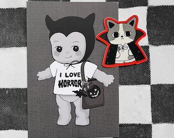 Leftover Tiny Mail Club October 2025 - I Love Horror Baby- Original Artwork - Halloween art - real human art not robot