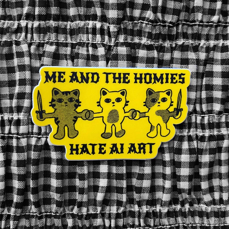 Me and the homies hate art made by robots sticker - Cute Sticker - Original Artwork - Cat Sticker - Black Cat Sticker - real human art image 1