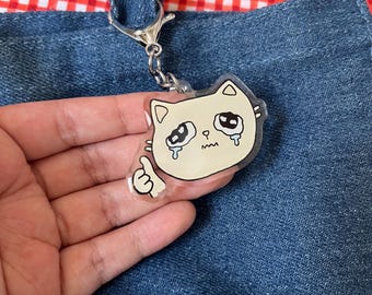 Crying Cat Acrylic Keychain - Cute Keychain - Original Artwork - Funny Gift - Purse Accessory - Bag Charm