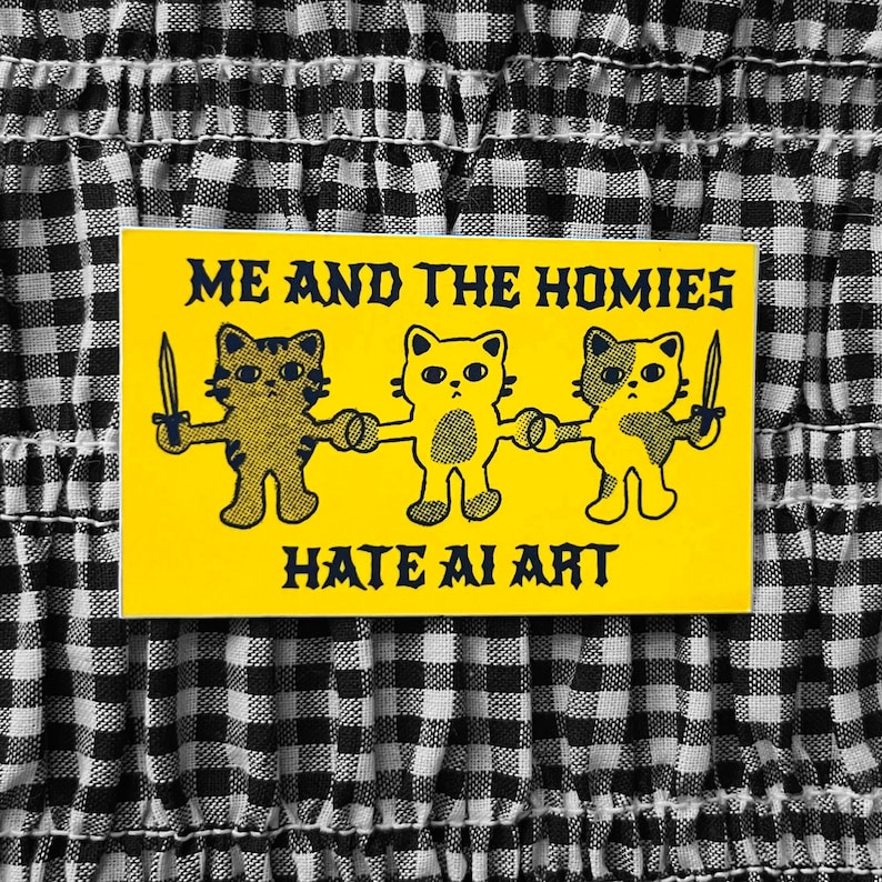 Me and the homies hate art made by robots sticker - Cute Sticker - Original Artwork - Cat Sticker - Black Cat Sticker - real human art Rectangle Shape