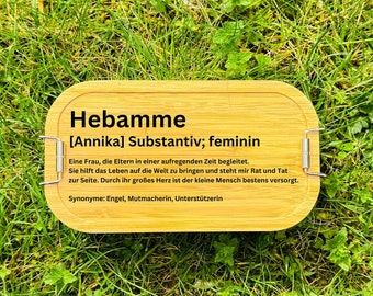 Geschenk Hebamme, Brotdose Hebamme, Geburtshelfer, Definition Hebamme, Brotdose personalisiert, Brotdose Geschenk, Lunchbox Geschenk