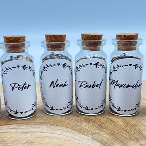 Personalized guest gifts, flower seeds in glass bottles, personalized name tag, confirmation, gift, gift idea, baptism