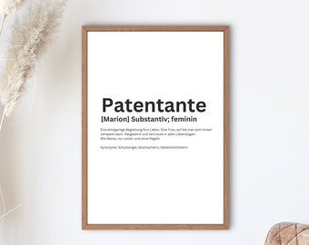 Poster Patentante, Geschenk Patentante, Geschenkidee Patentante, Definition Patentante, Poster Wohnzimmer, Poster personalisiert, A4