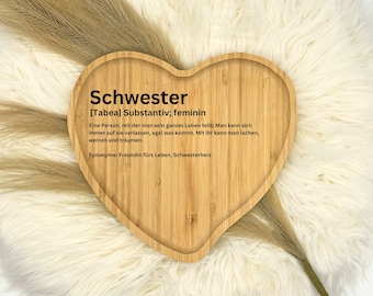 Herzbrett Schwester, Schneidebrett Schwester, Geschenk Schwester, Holzbrett Schwester, Definition Schwester, Küchenbrett personalisiert