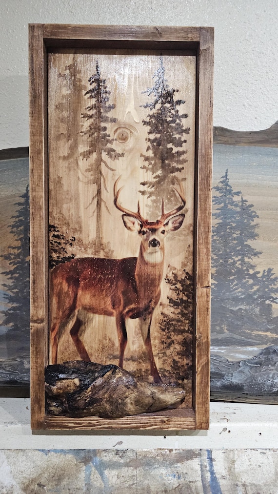 Handmade Deer Wall Art on Spruce Wood, Wildlife Decor - Etsy
