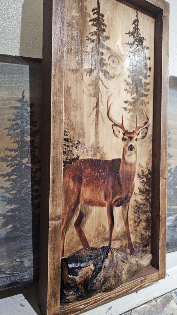 Handmade Deer Wall Art on Spruce Wood, Wildlife Decor - Etsy