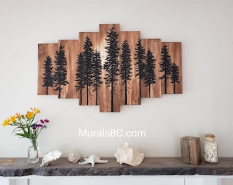 Handmade Spruce Wood Wall Art: Vancouver Island Forest Scene