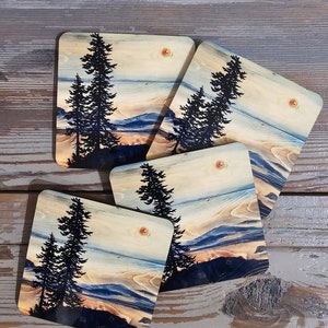 3.75 inch westcoast coasters set of 4, handmade in Victoria, Vancouver Island, British Columbia Canada