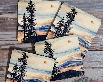 3.75 inch westcoast coasters set of 4, handmade in Victoria, Vancouver Island, British Columbia Canada