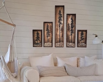 Hand Painted Wood Wall Art, Coastal Tree Painting, Forest Tree Decor, Cottage Decor.