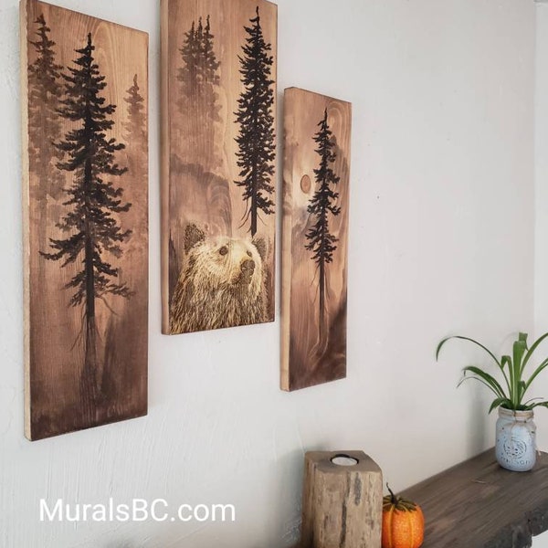 Custom made to order bear wood wall art handmade on Vancouver Island (set of 3)