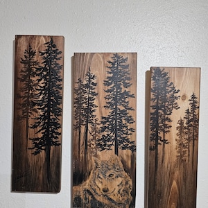 Custom made to order wolf wall art decor on wood (set of 3) ready to hang on your wall