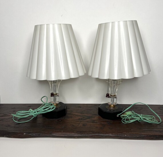 Pair of MCM Lucite Acrylic Lamps 12 Inches Tall White Plastic