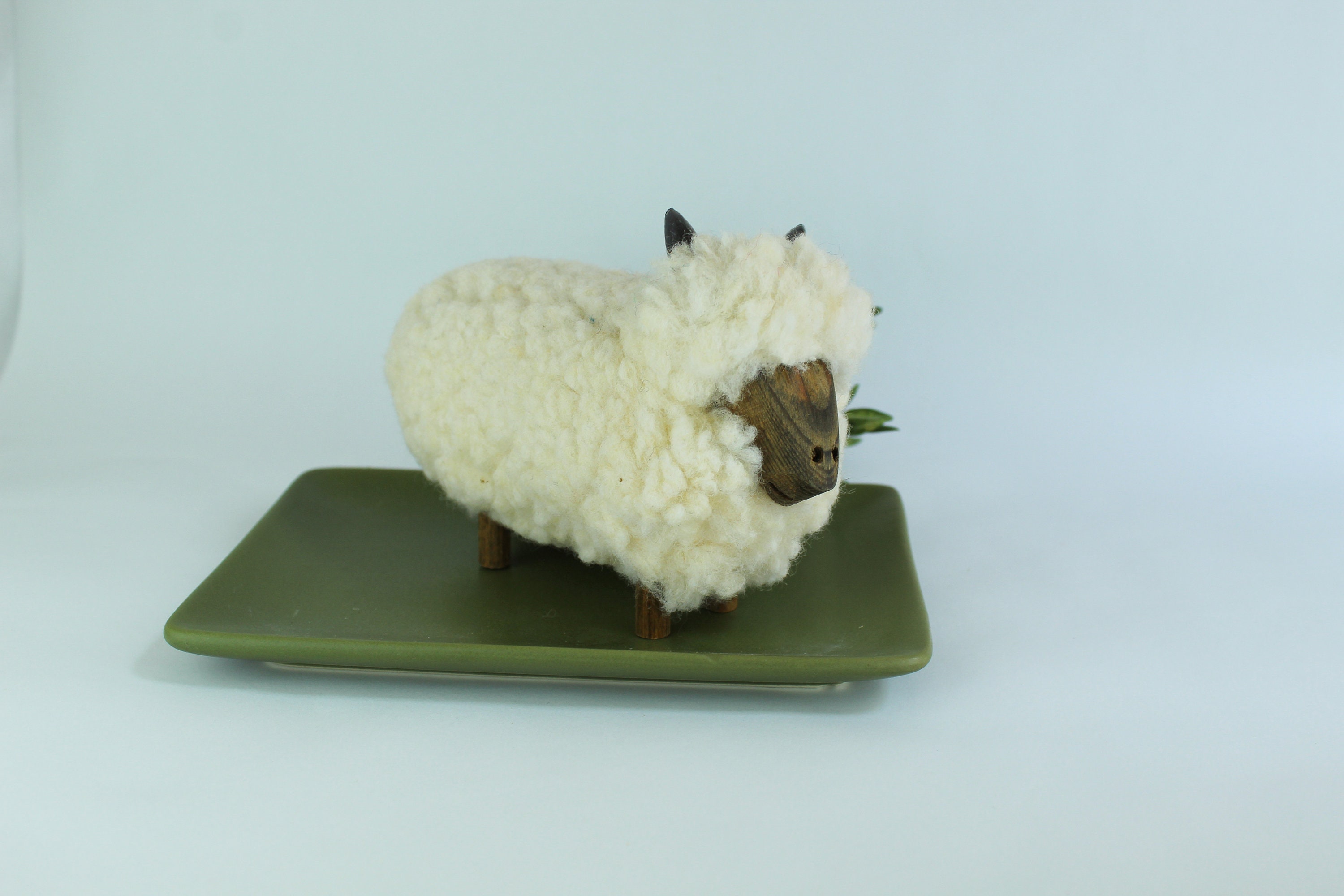 Cartoon Red White Sheep Ornament Figurine Farm Animal Wales Welsh Fluffy Woolly 