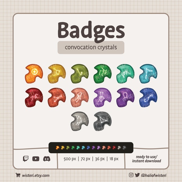 Convocation Crystal Badges | FFXIV Inspired | Twitch, YouTube, Discord | 14 Pack