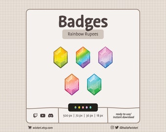 Rainbow Rupee Badges | Zelda Inspired | Twitch, YouTube, Discord | 5 Pack