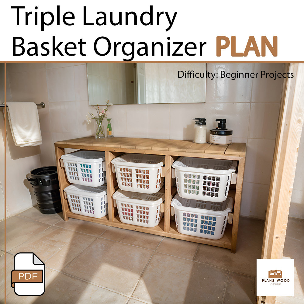 Triple Laundry Basket Organizer Handcrafted Wooden Laundry Sorter Etsy