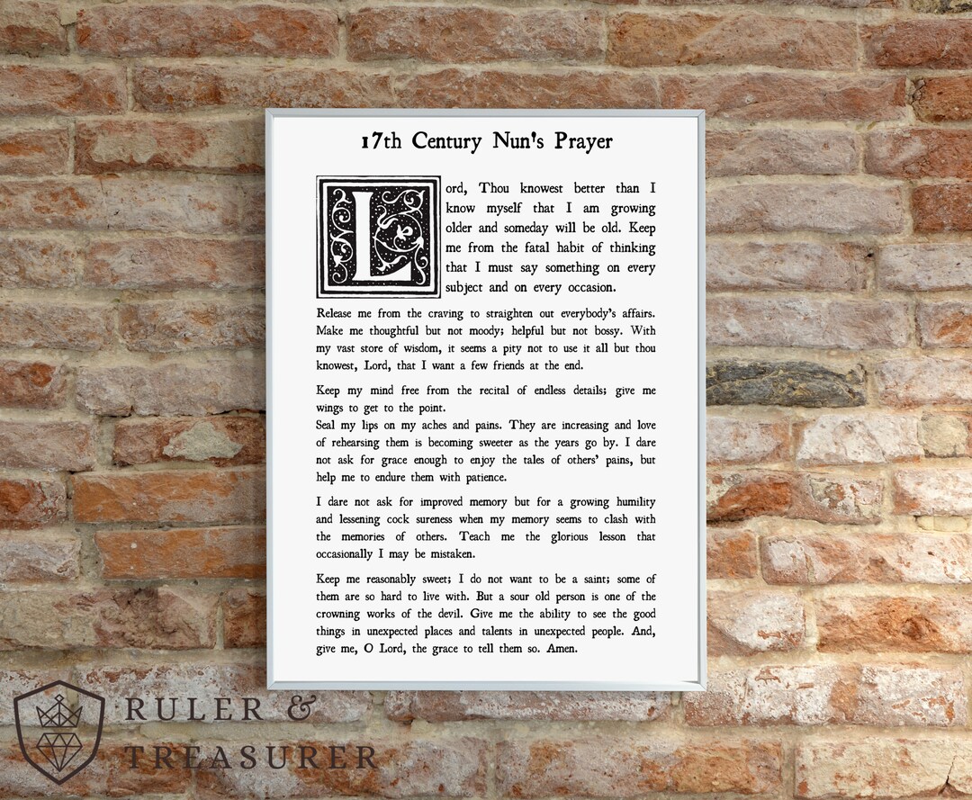 17th Century Nuns Prayer Christian Wall Art Print - Etsy