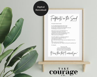 Footprints in the Sand Poem | Christian Wall Art Print | Inspirational Motivational Scripture Prayer Poster | instant digital download